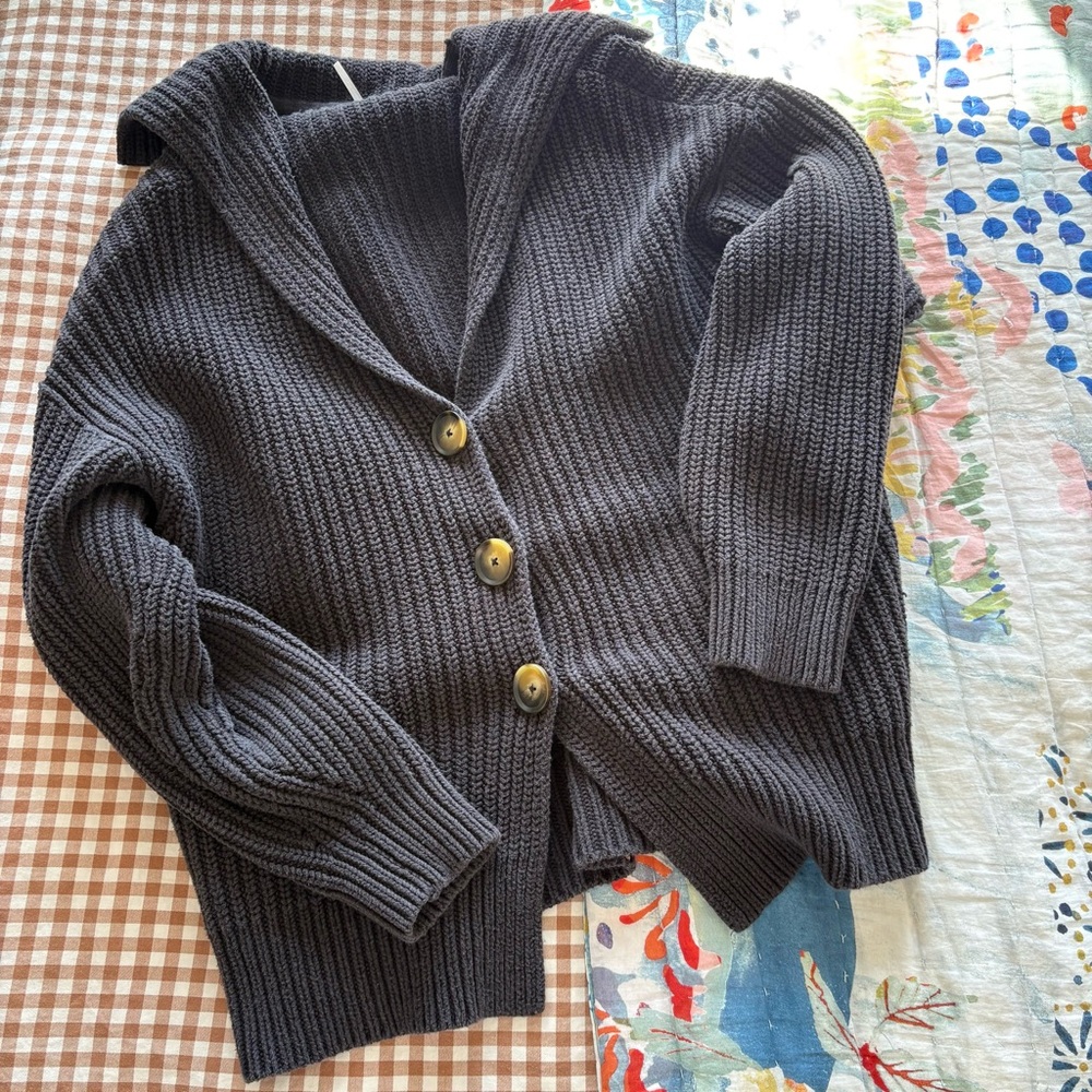 Free People Black Chunky Knit Button-Front Women's Sweater Cardigan
